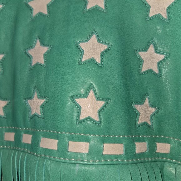 Double D Ranch Turquoise White Leather Fringe Jacket Woman's Size XL - Picture 5 of 10